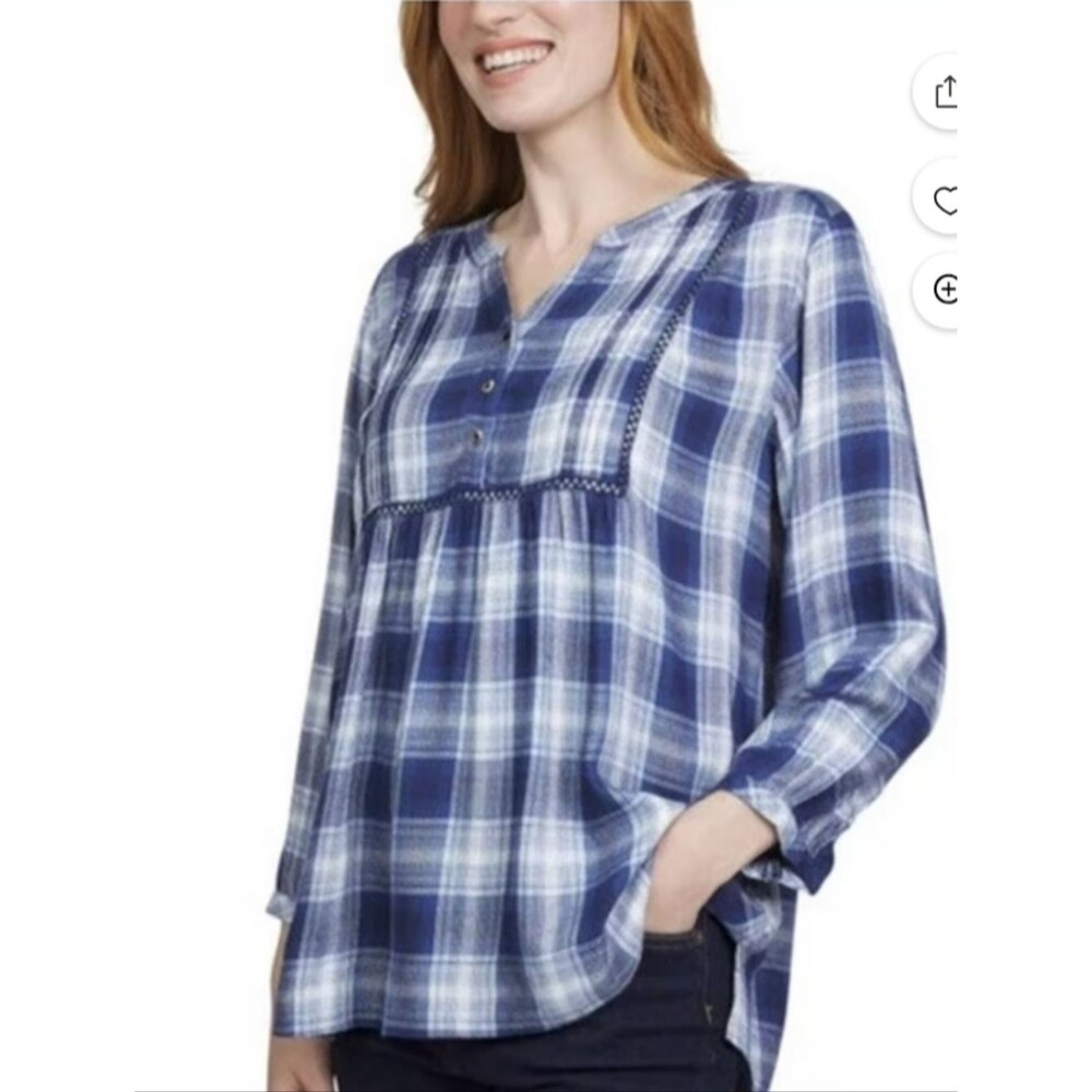 New Wrangler Blue Plaid Blouse Size L NWT